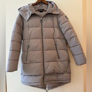 DKNY Light Gray Long Puffer Jacket